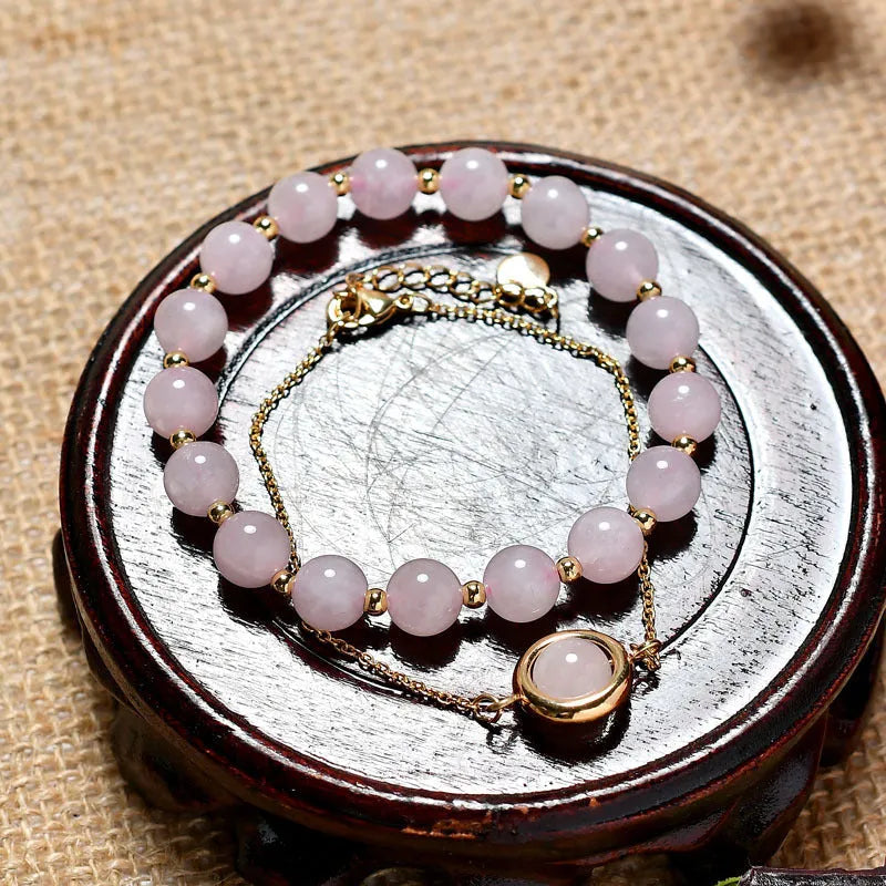 Double-layer women's bracelet with crystal beads and lucky charms in gold electroplated finish