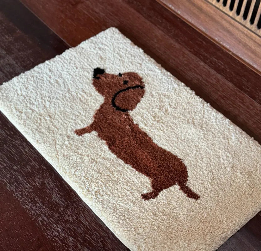 Lucky Sausage Puppy Korean tufted floor mat cream style woven carpet 50x80cm