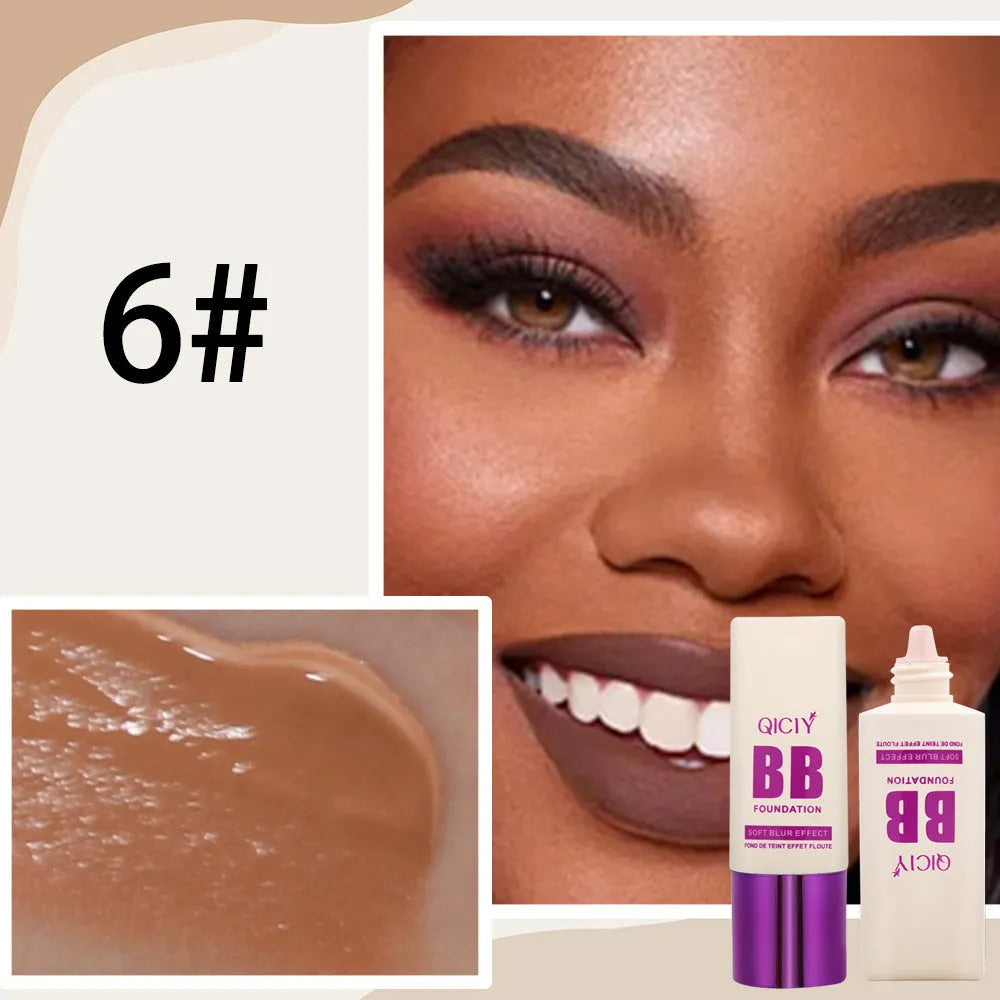 BB cream foundation in feeding bottle tube with ten colour shade options for brightening coverage