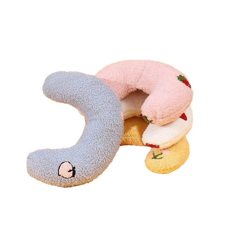 Cartoon U-shaped half moon pet pillow for dogs and cats in yellow colour option