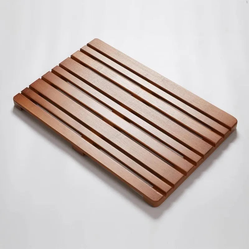 Rectangle bamboo bathroom foot pedal pad 54x36x4 cm in white right angle colour