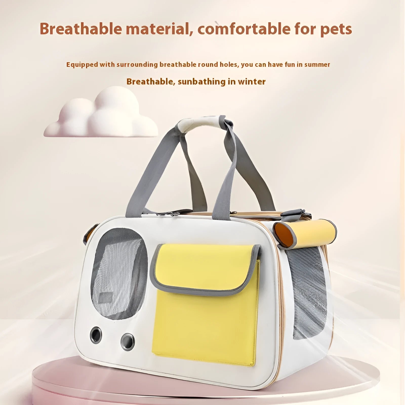 A foldable single shoulder pet bag made from canvas in black, green, or yellow.