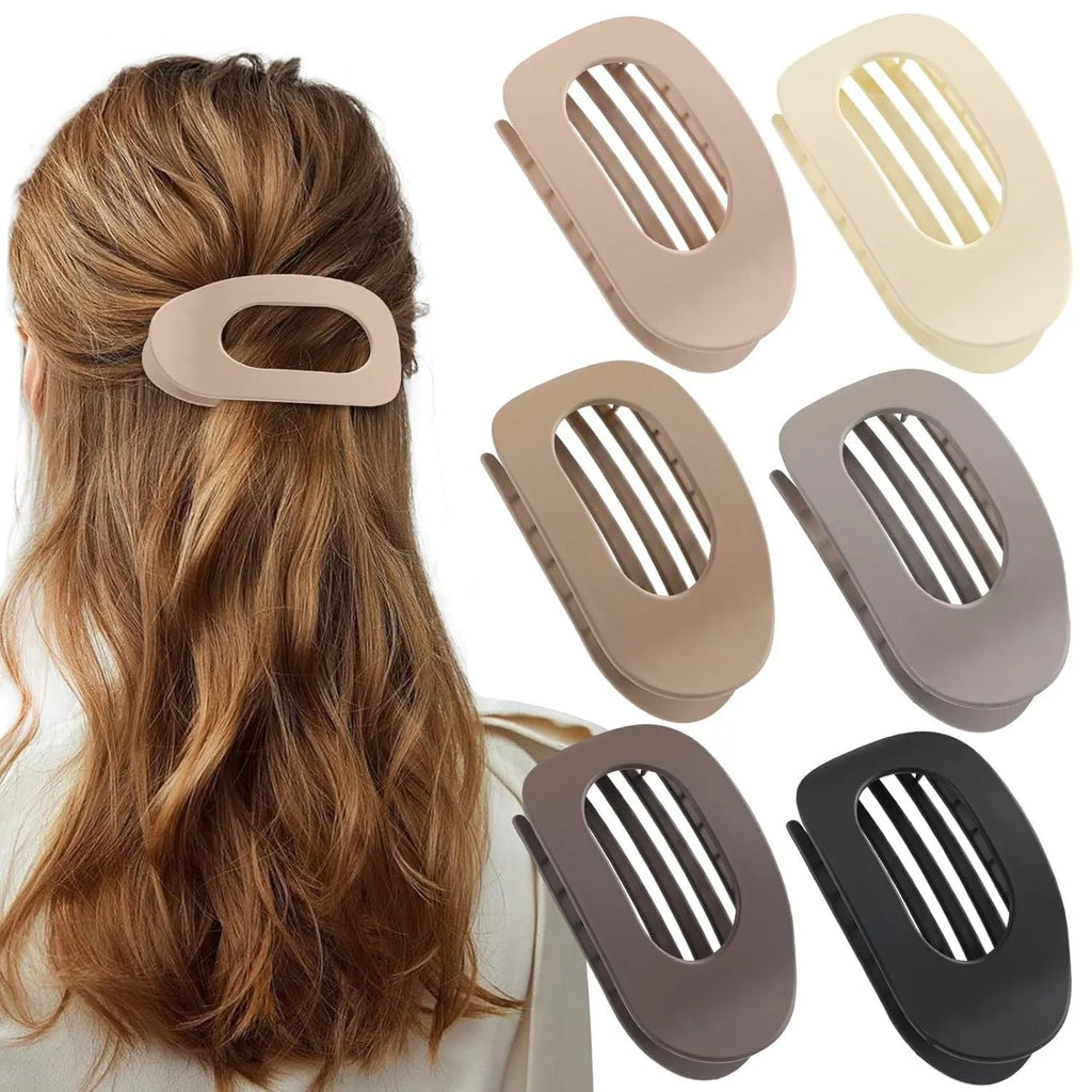 Six simple quadrilateral hair clips with frosted finish in nude and rose red colours