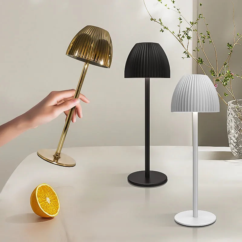 Ins pattern dimmable night lamp with thin round bottom design in black or white options