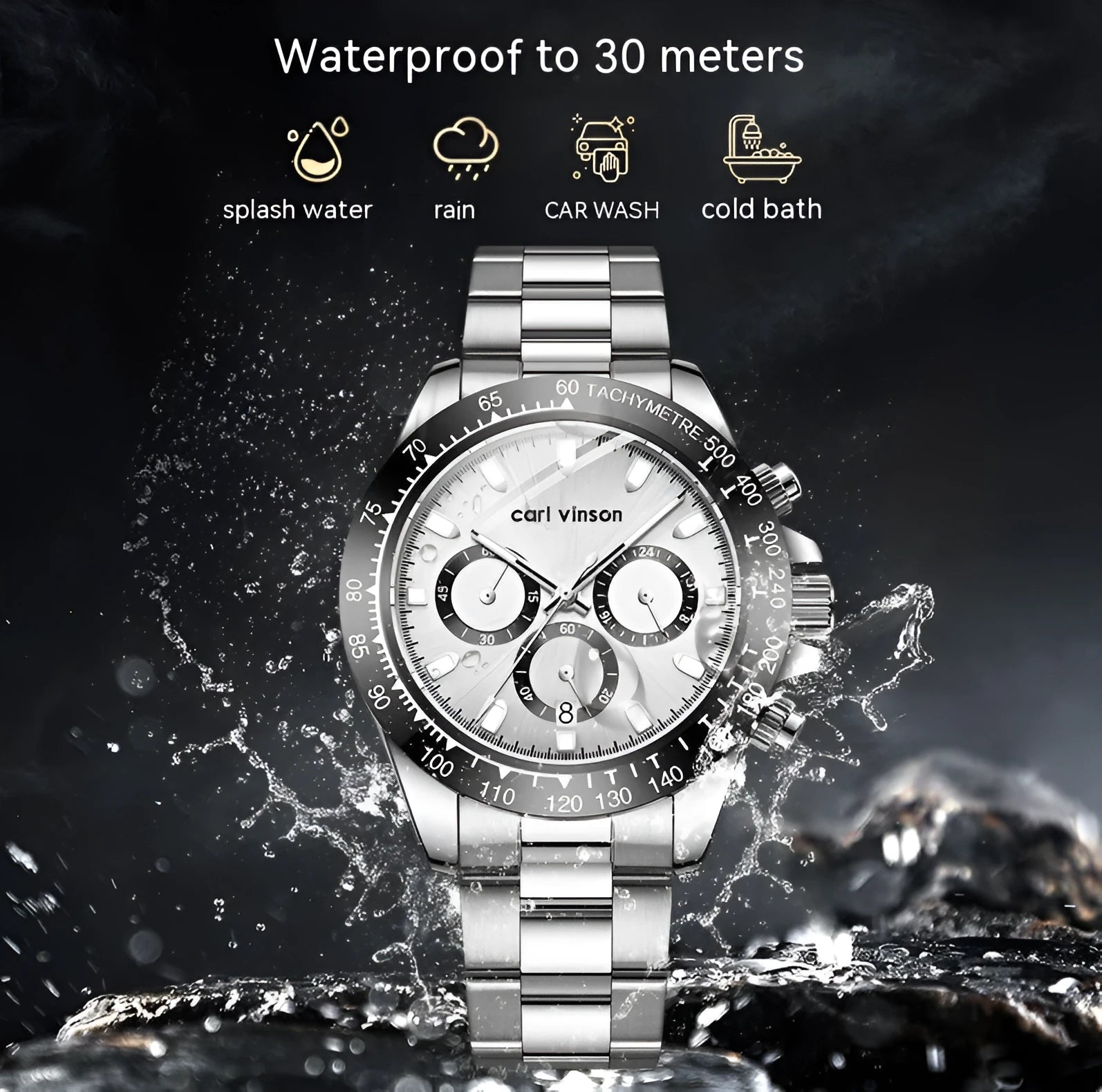 Men's casual quartz watch with luminous dial and calendar, gold shell gold surface