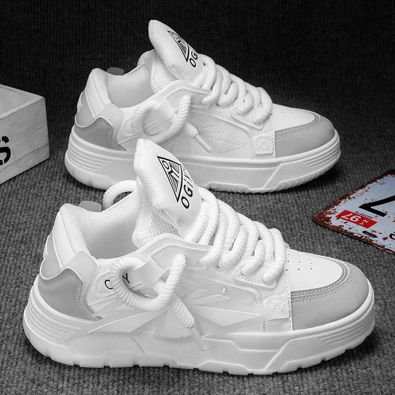 Men's thick bottom chunky sneakers with cartoon patterns in black, white, and blue colour options