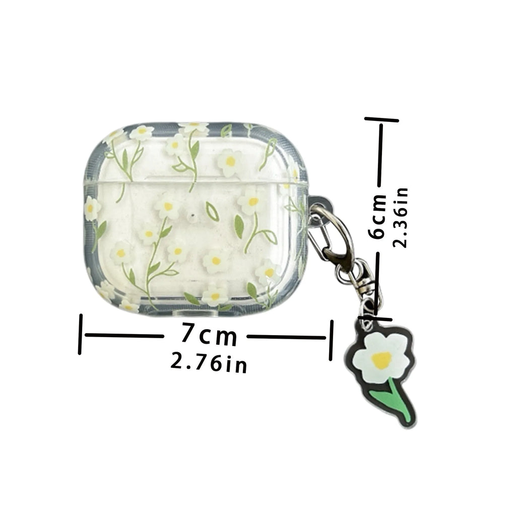 Transparent white floral TPU protective case for Apple AirPods showing decorative pattern