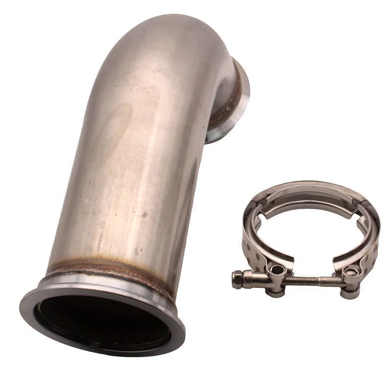 Stainless steel V-clamp downpipe connector for drainage pipe joining.