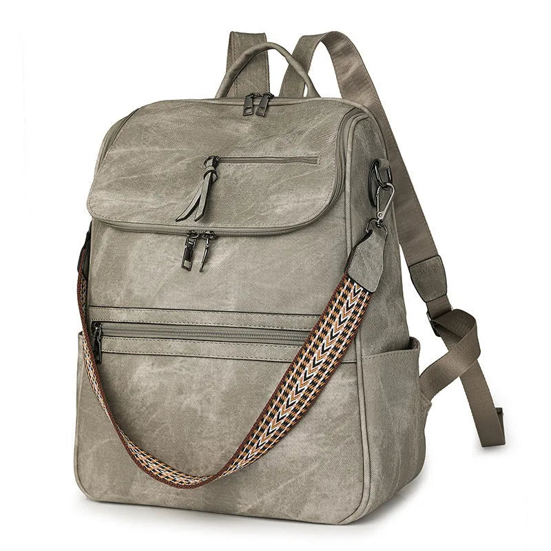 PU leather retro backpack with curved shoulder strap in various colour options