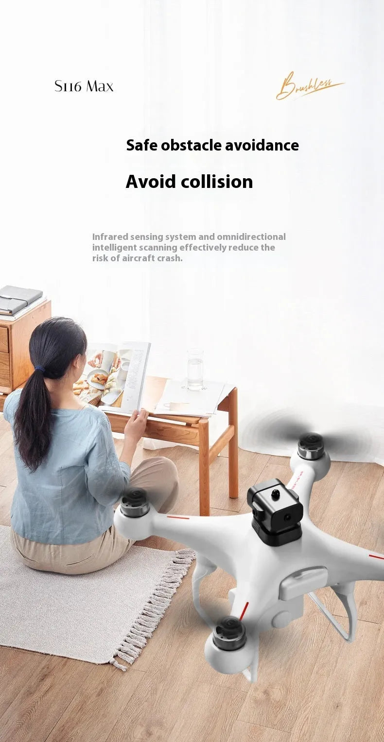 Black or white brushless UAV drone with four-side obstacle avoidance and HD camera under 30cm size