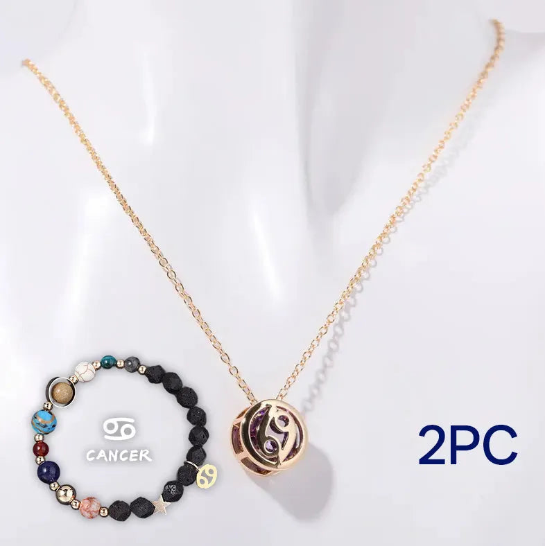 Natural stone beaded necklace and bracelet set on an adjustable nylon cord.