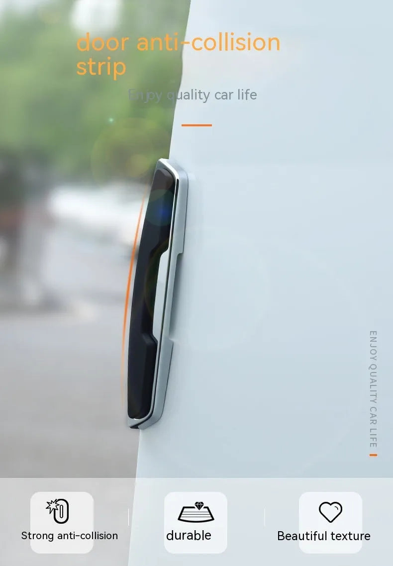 Black plastic silicone car door bumper strips measuring 9.5 by 2 centimetres in a four-piece set