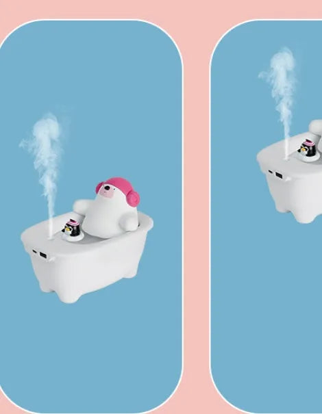 White USB desktop air humidifier with 550ml transparent water tank showing nano mist output