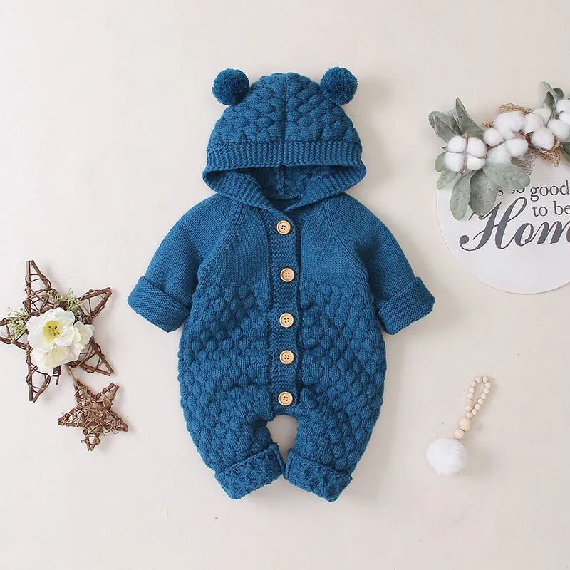 Baby knitted cotton romper, sleeveless hooded, light blue, sizes 66-100cm, Class A safety