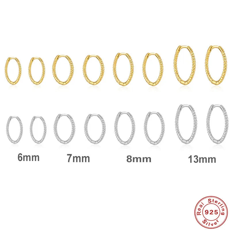 S925 sterling silver twisted string round earrings in gold or white gold electroplated finishes