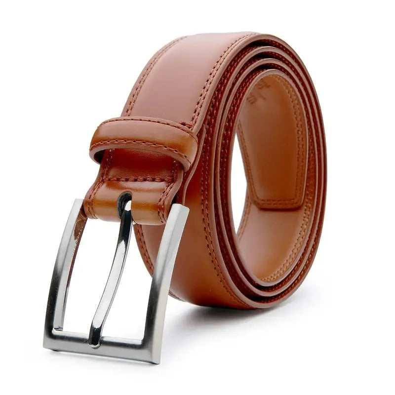 Men's genuine leather casual belt with alloy buckle showing 95 grain pattern