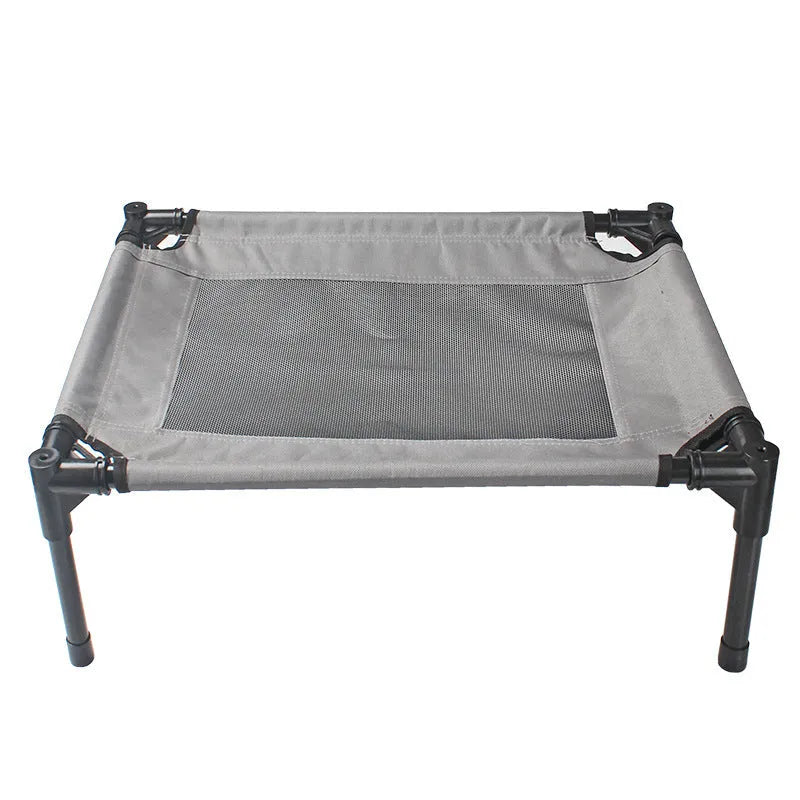 Grey Oxford cloth dog trampoline bed with iron frame, 55x43x18cm, removable washable cover on floor