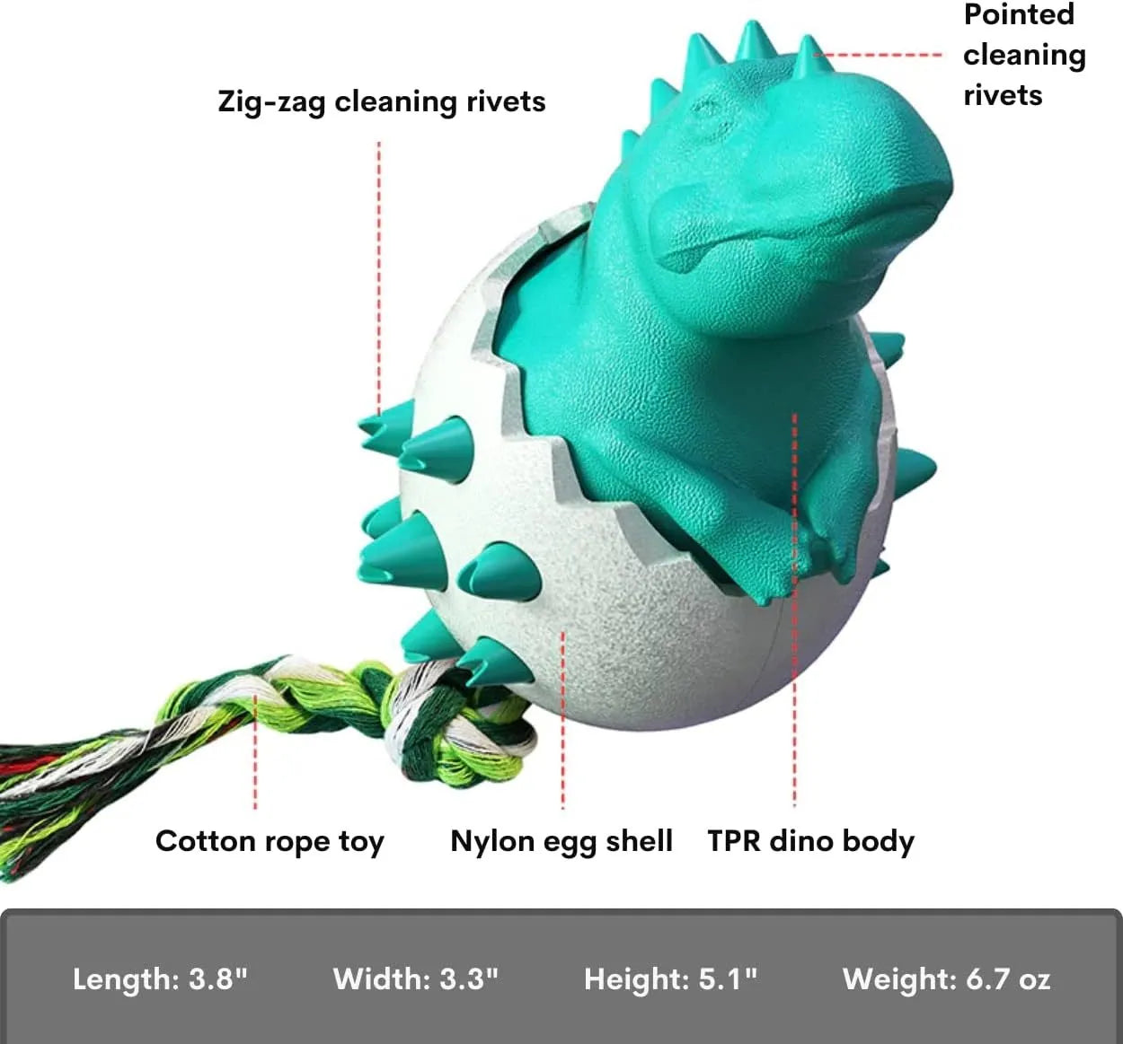 Blue durable dog chew toy shaped like a dinosaur with textured surface and rope, for aggressive chewers.