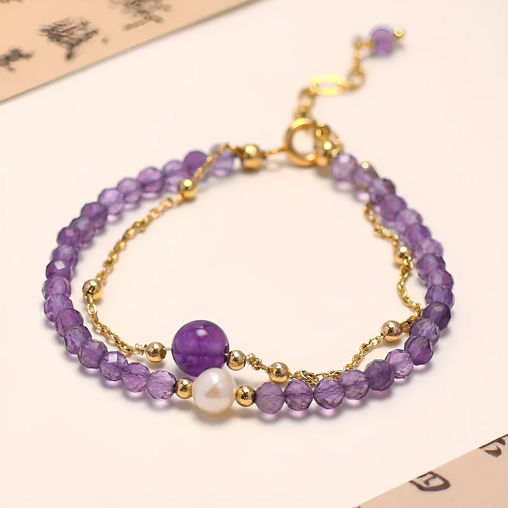Women's amethyst crystal bracelet with electroplated Chinese style diamond design