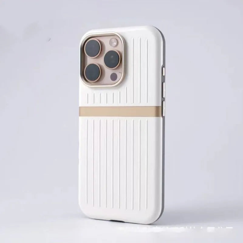 Corrugated magnetic phone case in black with frosted imitation leather finish for IPhone 15.