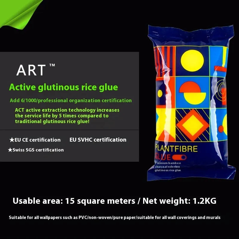 Three rolls of Glue E formaldehyde-free glutinous rice wallpaper adhesive.