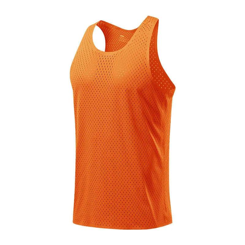 Men's solid colour sleeveless athletic vest in quick-drying polyester fabric for outdoor sports