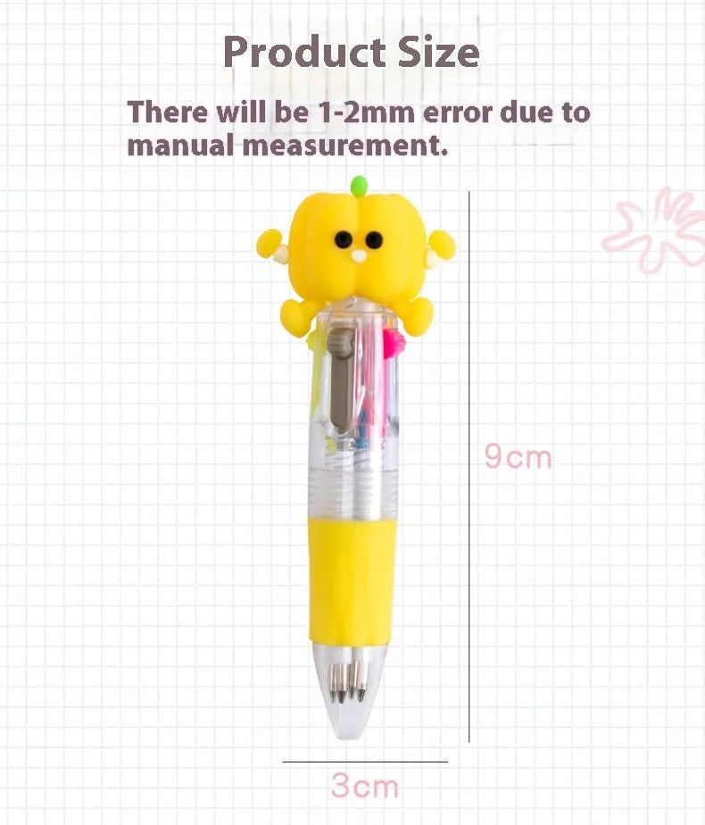 Cartoon themed 4-colour press ballpoint pen with plastic and silicone construction