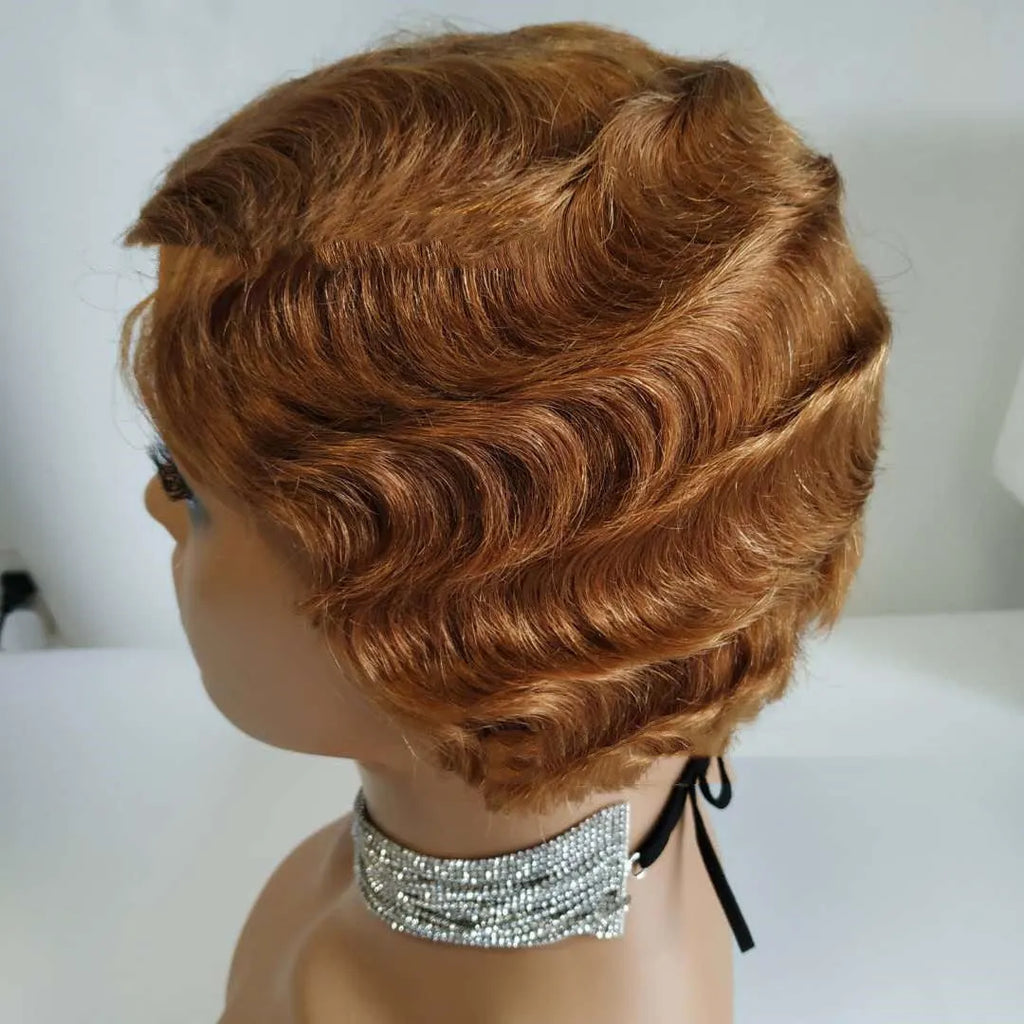 Pixie cut short bob wig with finger waves real human hair 4 inch old Shanghai retro style for ladies