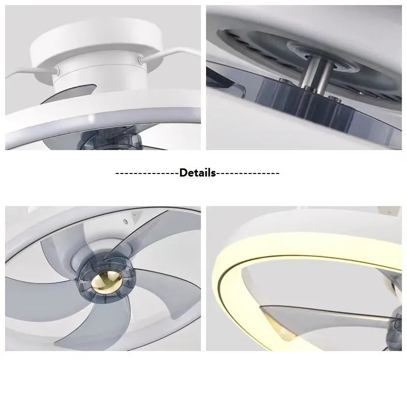 Simple Fashion modern ceiling fan with light showing white acrylic lampshade and PC blades.