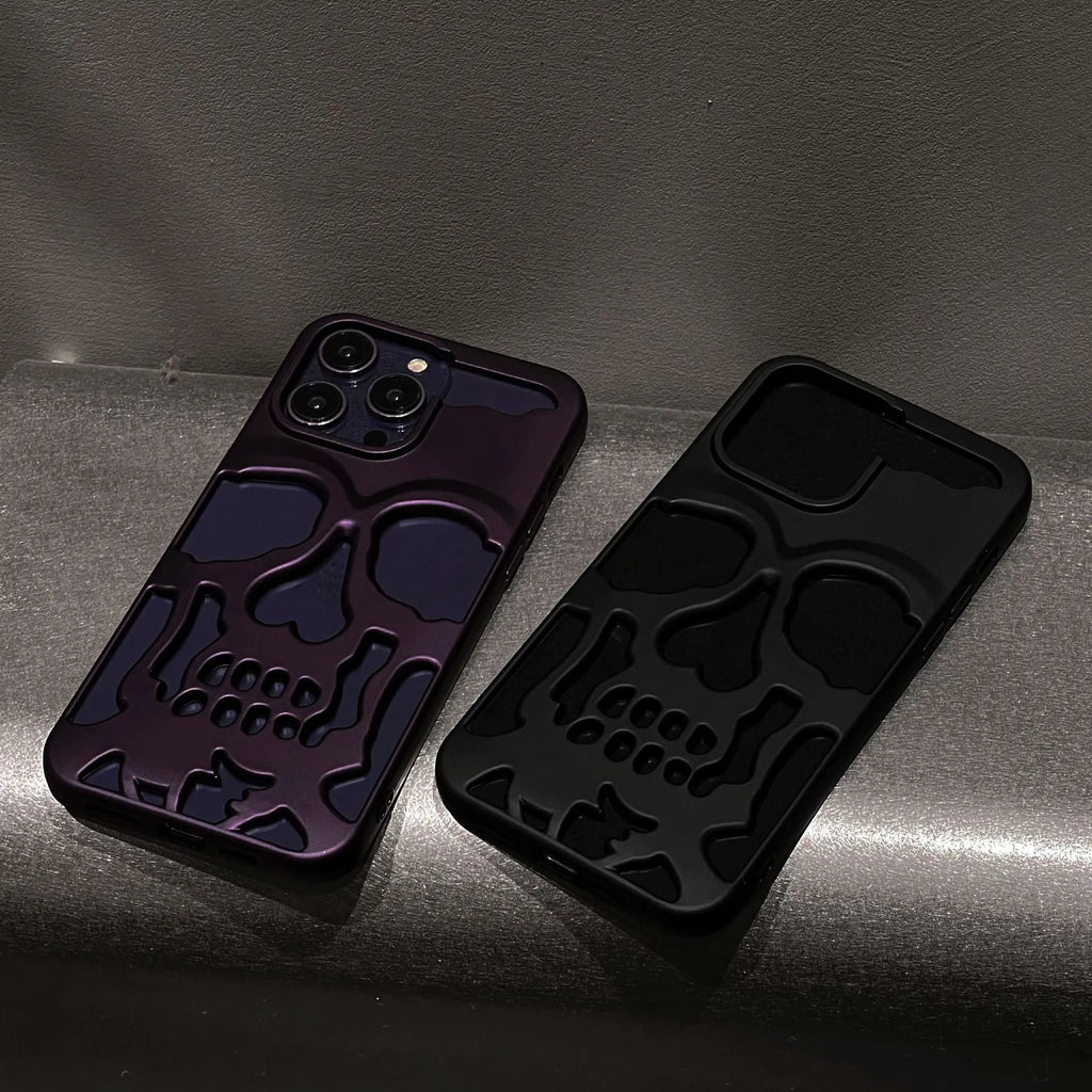 Frosted skull hollow TPU phone case for Apple iPhone in matte black