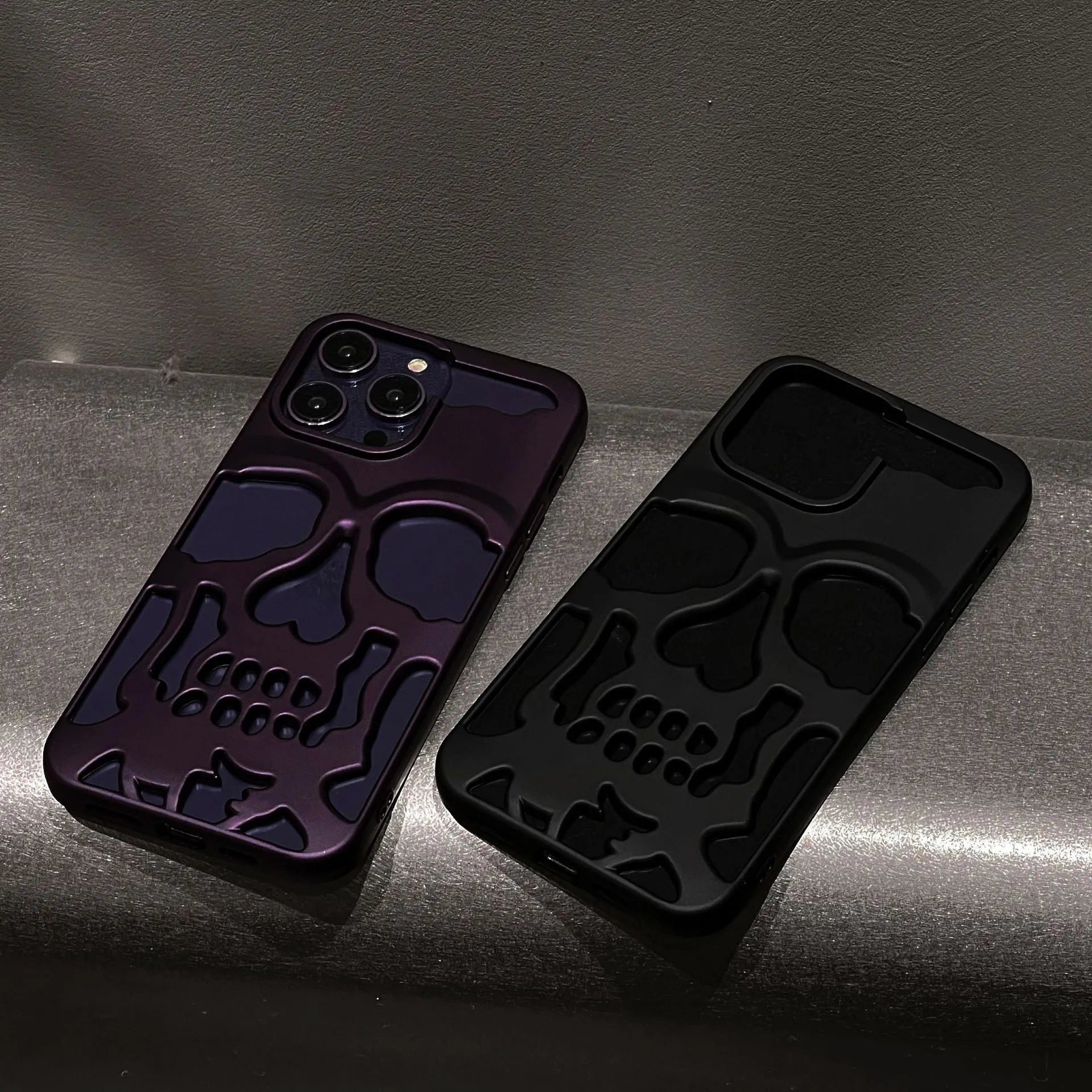 Frosted skull hollow TPU phone case for Apple iPhone in matte black