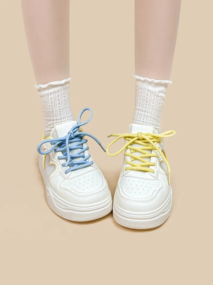 Korean style mesh sneakers in Meow Rabbit Sea Salt Cheese colour with lace-up closure