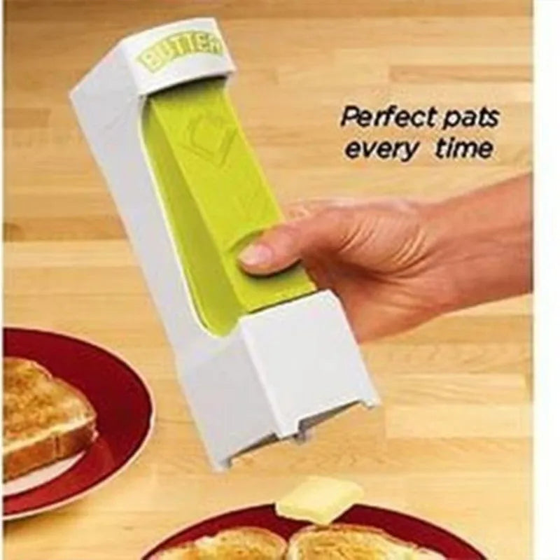 Yellow plastic butter cutter with stainless steel blade for quarter-pound butter bars