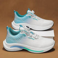 Men's low-top mesh sneakers in white and blue colourway on a rubber sole.