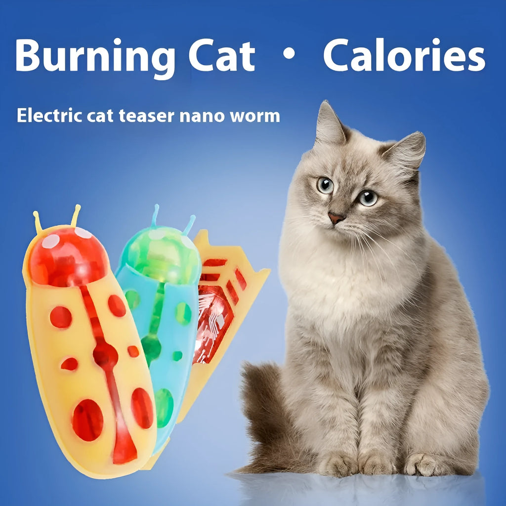 Electric toothbrush worm cat teaser toy showing ladybug and iron cow style designs