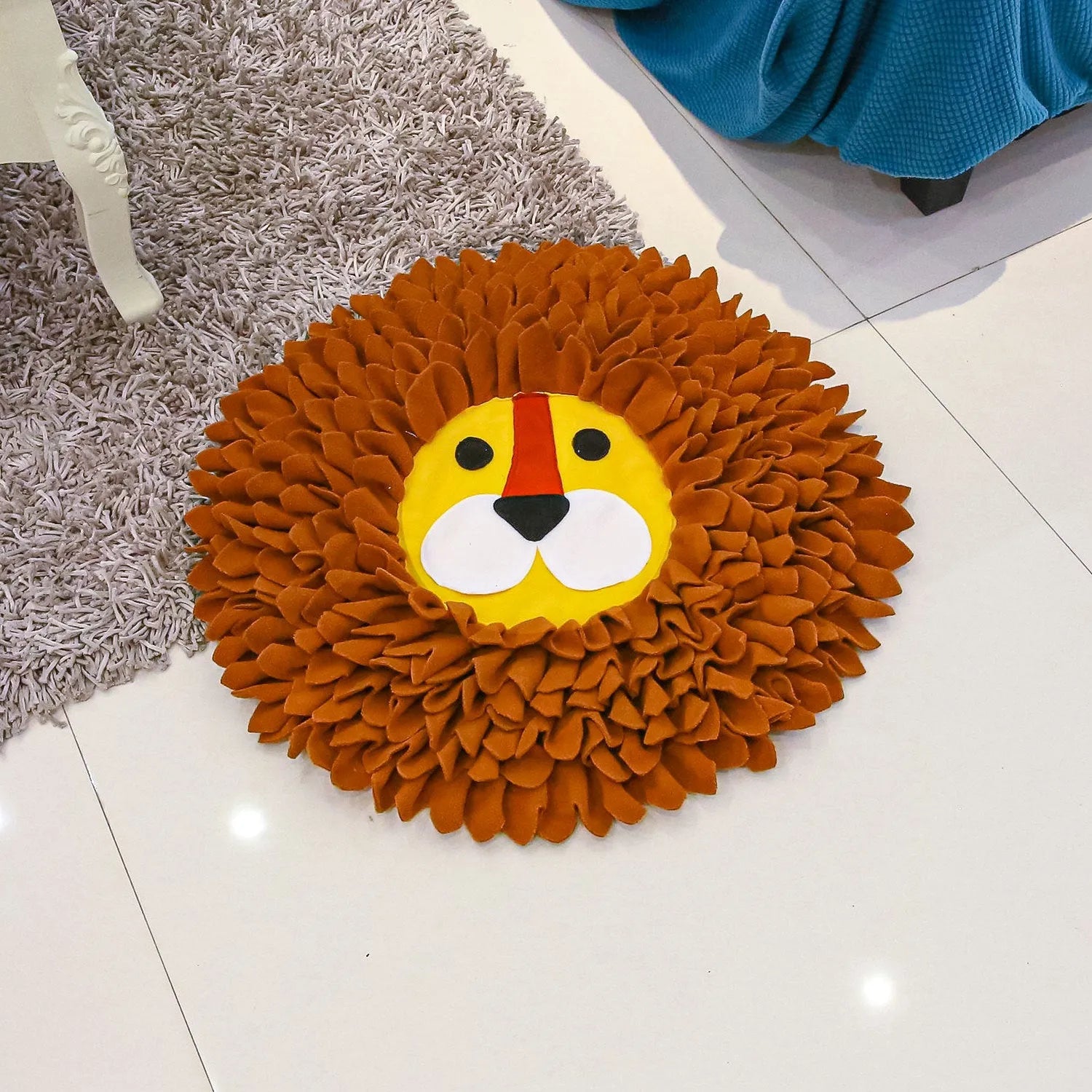 Brown lion pattern snuffle mat for dogs and cats with textured channels for hiding food