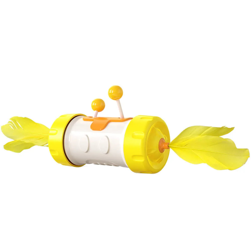 Cat toy stick pole with colourful tumbler feather ball dangling from nylon string