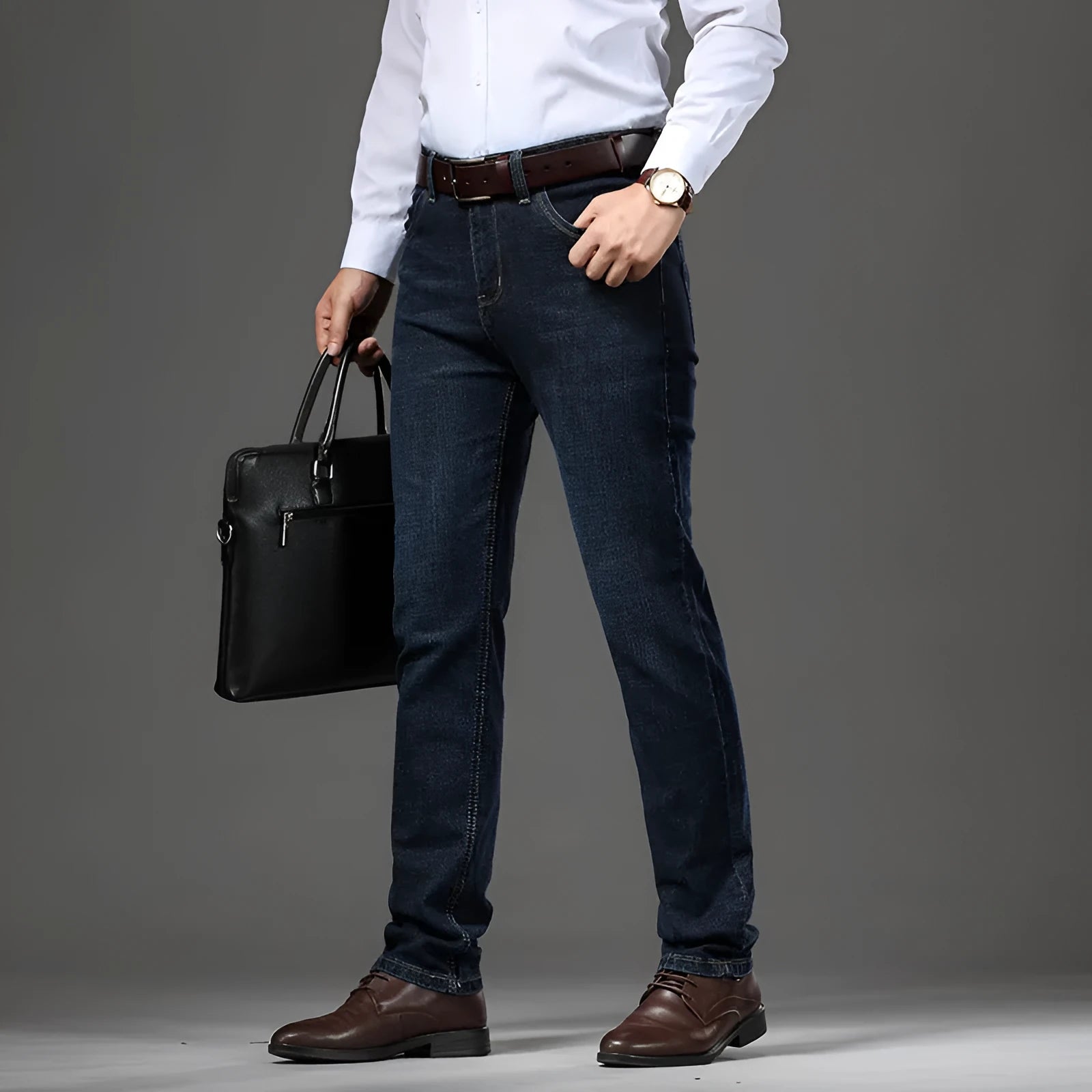 Stretch jeans in straight-leg style showing K276 Black and K276 Blue colour options