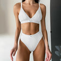 Women's grey bikini set with contrast colour binding letters embroidery, sleeveless design with shorts