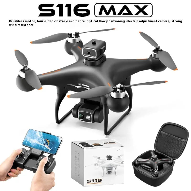 Black or white brushless UAV drone with four-side obstacle avoidance and HD camera under 30cm size