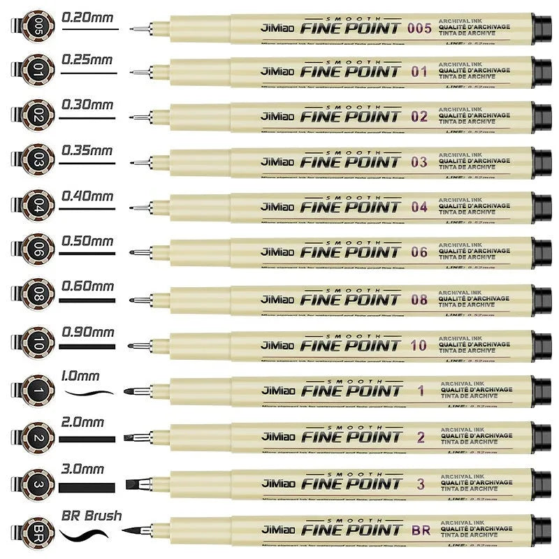 Waterproof hook line art cartoon design needle pen with black refill and 133mm plastic body for painting and writing