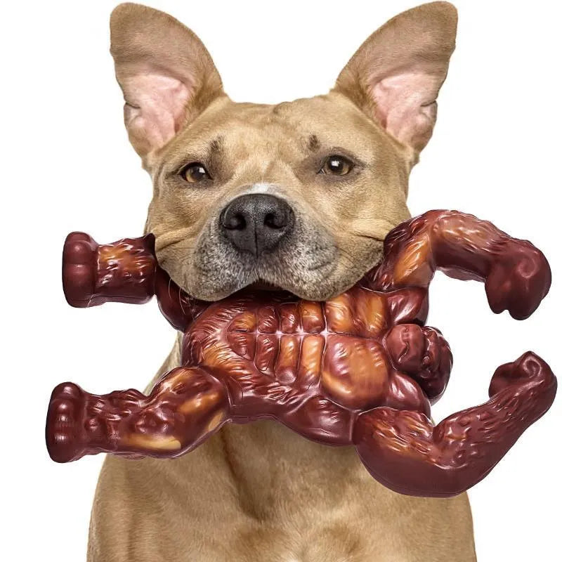 Scarlet red nylon dog chew toy with beef flavour measuring 10.7cm by 17.2cm