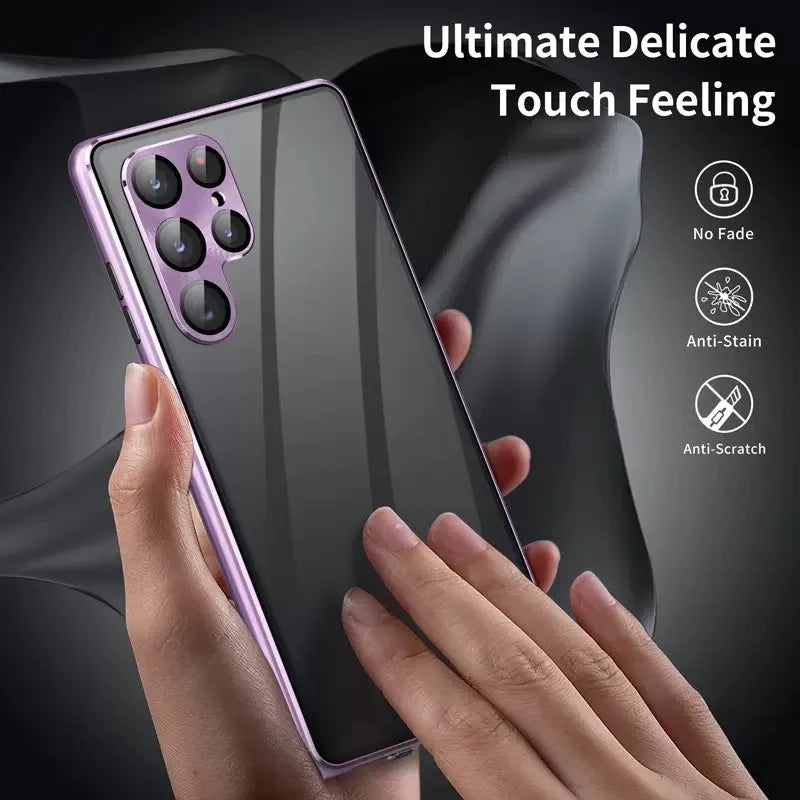 Samsung Galaxy S24 Ultra magnetic mirror phone case in metal construction showing colour options.