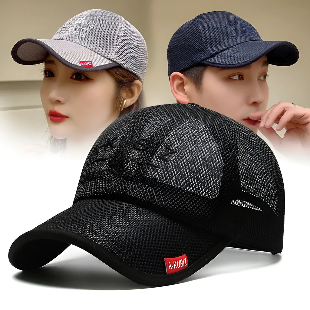 Men's adjustable mesh baseball cap in army green colour showing dome crown style.