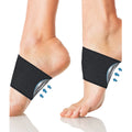 A pair of elastic PU arch support foot bandages, shown in heart style design for flat feet.