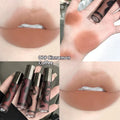 Lava Secret Matte Lip Mud Lipstick in five colours showing orange brown coffee, cool gray, cinnamon coffee, jujube red and smoked purple shades