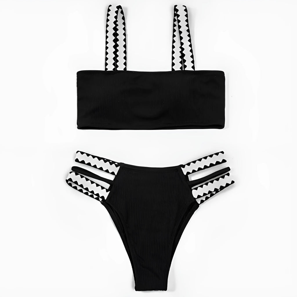 Black women's swimsuit bikini with hollowed-out split design and briefs style