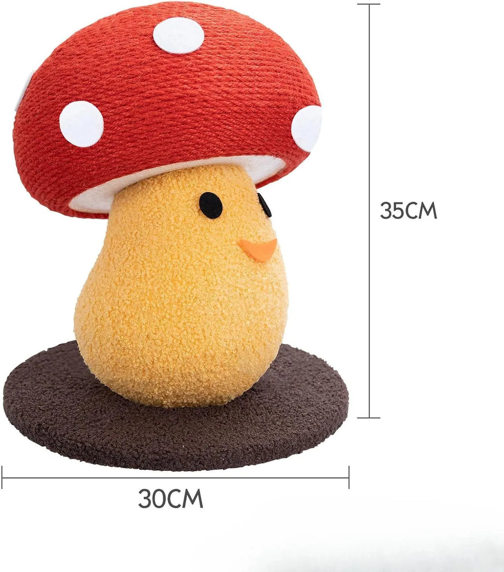 Foldable mushroom-shaped cardboard cat scratcher and lounge pad on a carpet