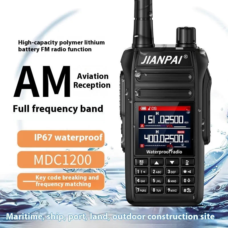 Black Interphone waterproof aviation full band communications headset with plastic shell