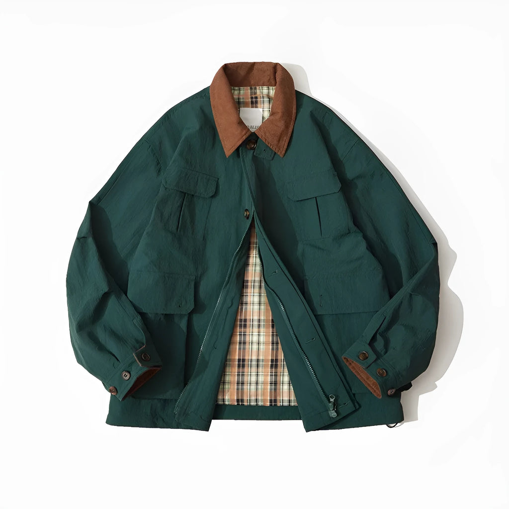 Green and apricot casual jacket for men and women with side seam pockets